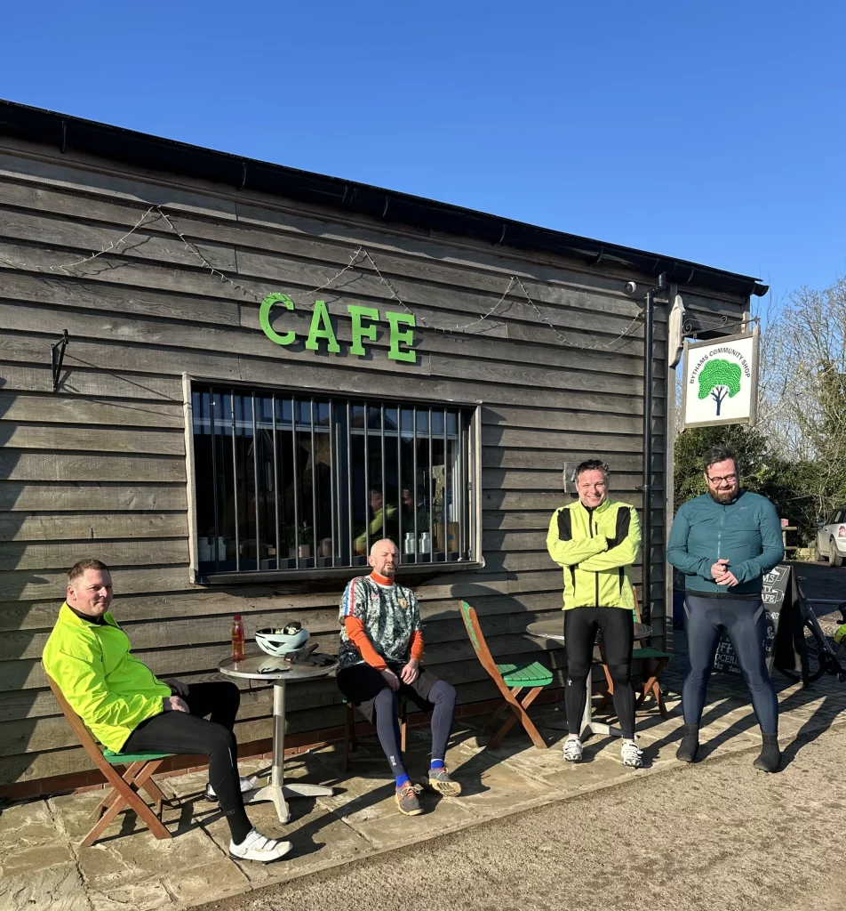 stopping for a coffee at Castle Bytham Community Shop