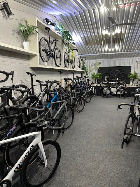 selection of bike frames in the workshop