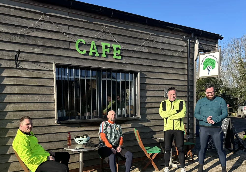 stopping for a coffee at Castle Bytham Community Shop