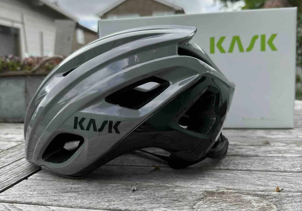 side profile of grey kask mojito 3 helmet on a table