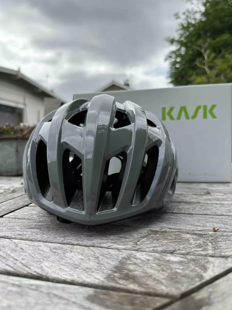 front of grey kask mojito 3 helmet on a table