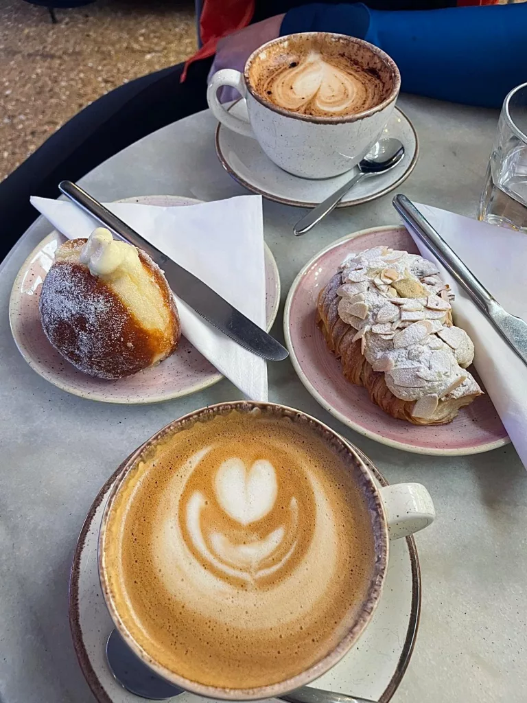 Pastries and coffee on a table