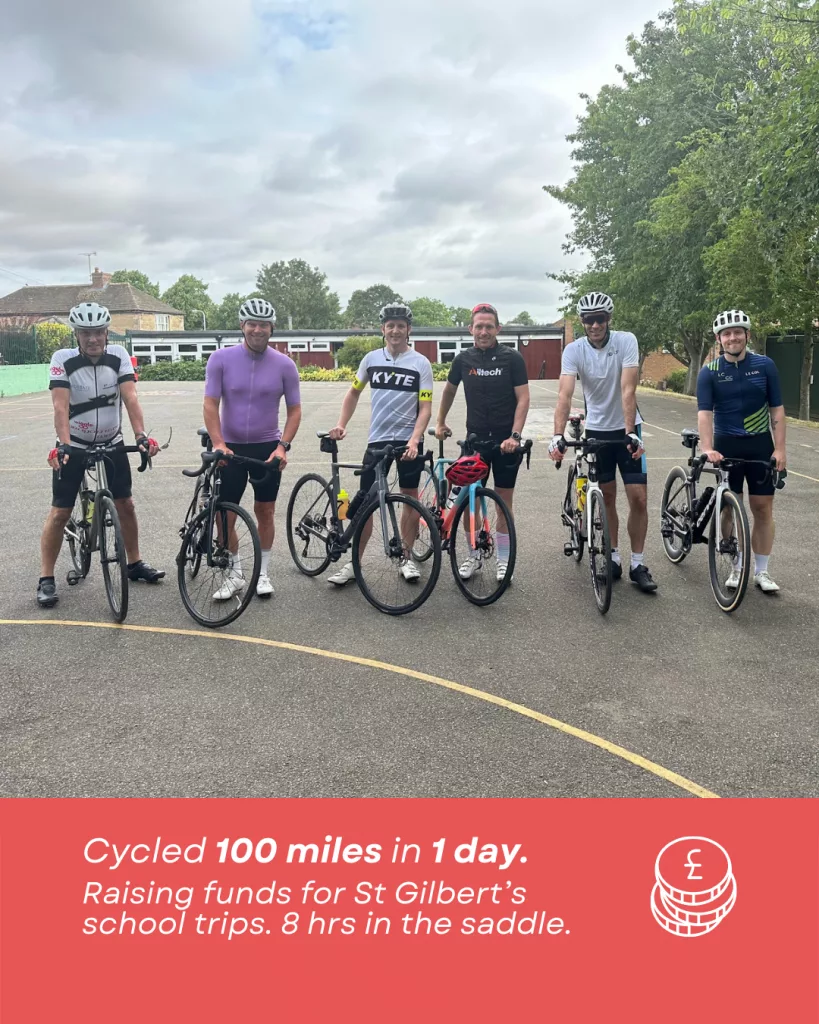 Stamford cycling club waiting to start a fundraising bike ride at St Gilberts school