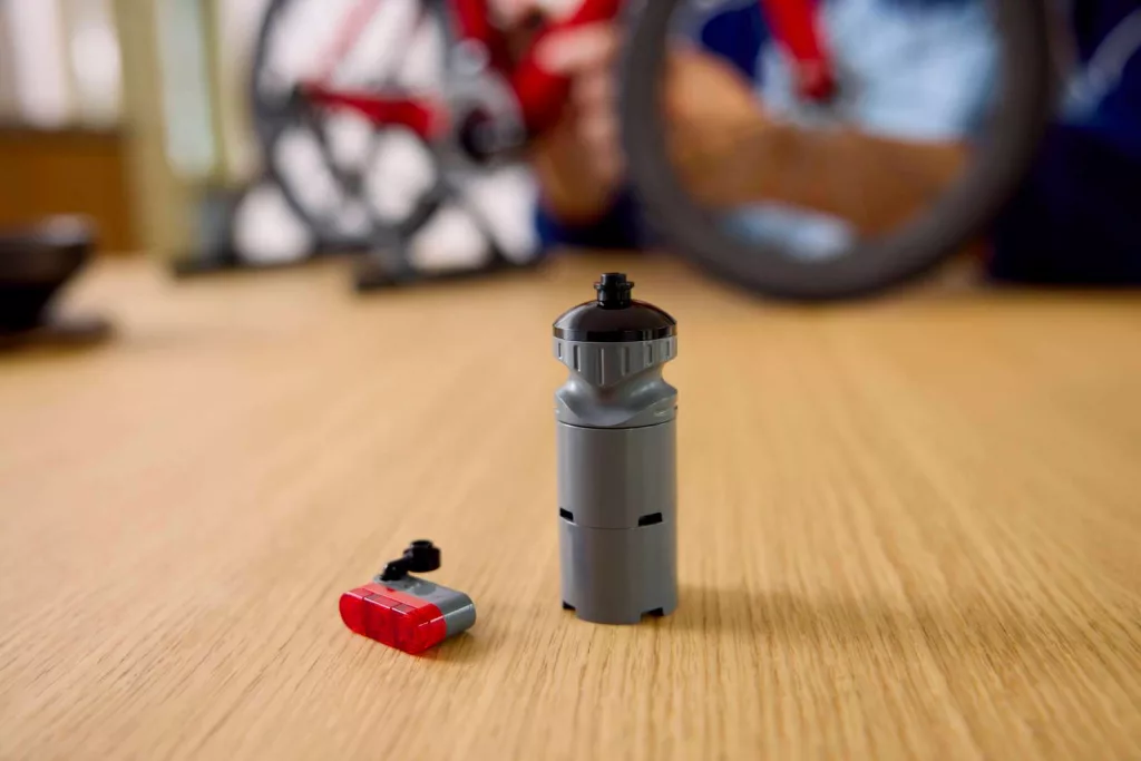 Lego water bottle and bike light