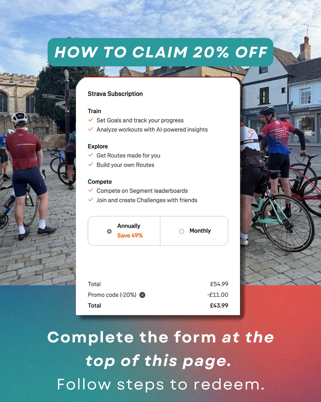 Stamford Cycling Strava code being applied in checkout