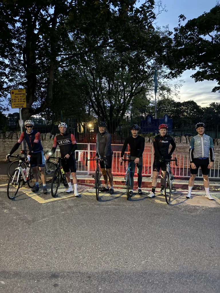 Stamford Cycling lining up outside of St Gilberts School